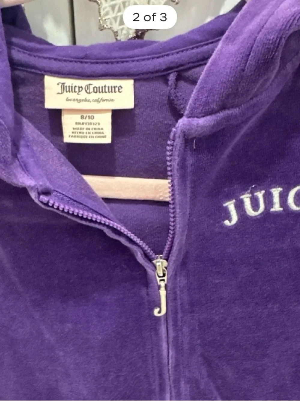 Juicy Couture Purple Velour Zip-Up Hoodie with Ruffle Pockets